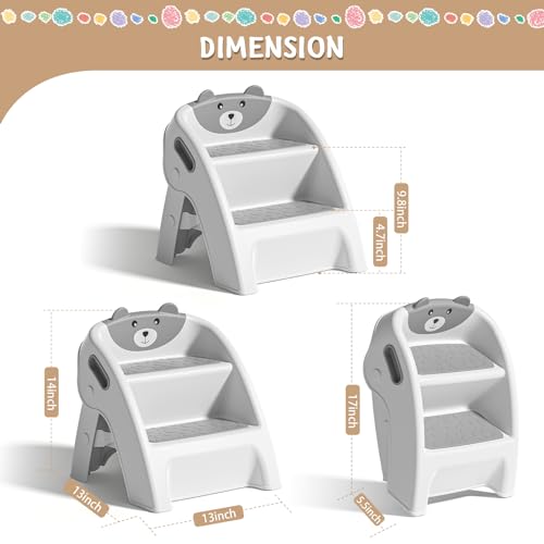 Toddler Step Stool for Bathroom Sink & Potty Training Gray - Anti-Slip & Anti-Tip, 2-Step, Foldable, 10-Second Assembly