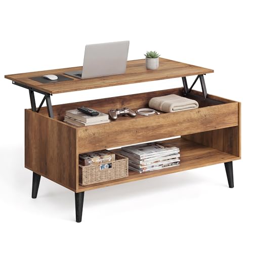 VASAGLE Lift Top Coffee Table with Hidden Storage, Modern Mid-Century Design