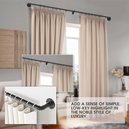Adjustable Blackout Curtain Rod 66-120 Inch Wrap Around Heavy Duty Metal Rod - Modern Room Darkening Drapery for Windows & Dividers - Variation: 32-120 Inches