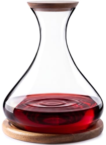 Cork & Mill Wine Decanter Set with Acacia Wood Stand & Stopper