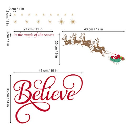 Believe Quote Santa Claus Reindeer Snowflake Window Clings - Christmas Decor
