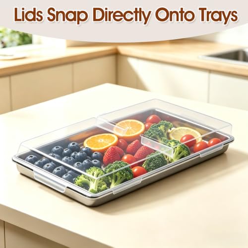 Rooboss 4-Pack Metal Freeze Dryer Trays with Lids for Harvest Right Small - Stackable, Food Grade Stainless Steel Pre-Freezing & Dust Cover