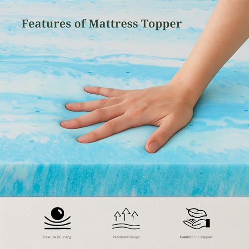 Blue Full 3 Inch Gel Memory Foam Mattress Topper - Ventilated Bed Pad