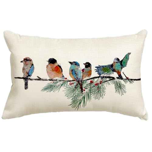RABUSOFA Christmas Pillow Covers 12x20 Inch Birds Christmas Decorations Christmas Winter Lumbar Throw Pillow Cases Xmas Outdoor Birds Decor Decorative Pillows for Couch Holiday Teal