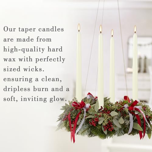 10-Inch Ivory Taper Candles Set - Unscented, Dripless, Smokeless, 100 Pack