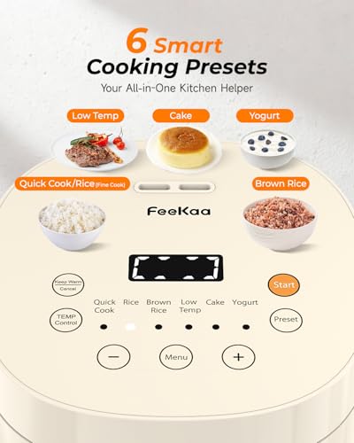 Feekaa Ivory 3-Cup Small Ceramic Coated Rice Cooker - Mini Food Steamer