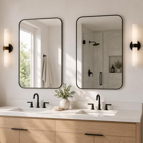 Matte Black 22x30 Inch Rounded Rectangle Vanity Mirror Set - 2 Pack - Variation of THIS listing: Matte Black / 22" × 30" / 2