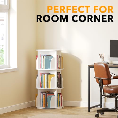 SpaceAid 3-Tier Rotating Bookshelf Tower, 37.8" White Spinning Bookcase Lazy Susan