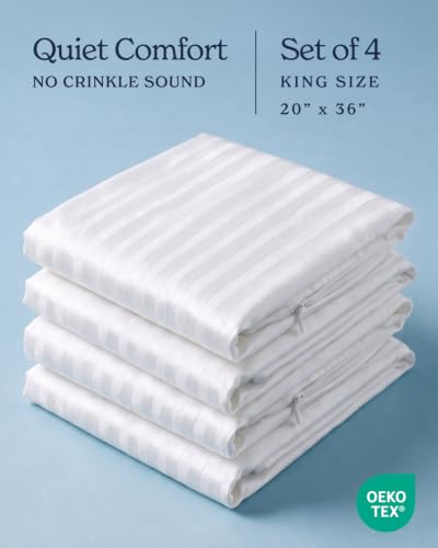 King Size Cotton Pillow Protectors Set of 4 - White, Micro-Zipper, Breathable