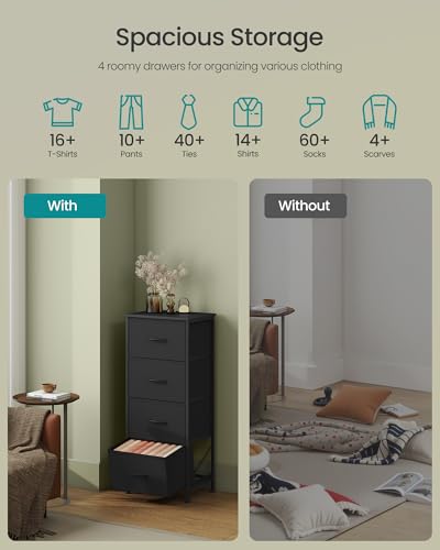 Tall Fabric Dresser with 4 Drawers - Ink Black & Ebony Black, 37.5 Inch
