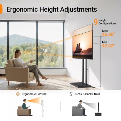 Universal Floor TV Stand for 32–75 Inch Televisions - Height-Adjustable with Solid Wood Base & Swivel Mount - Supports Up to 110 lbs - Anti-Tip & Stable Design
