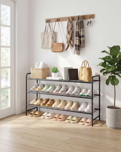 Kitsure Black Stainless Steel 3-Tier Shoe Rack Organizer - 37.3" Wide