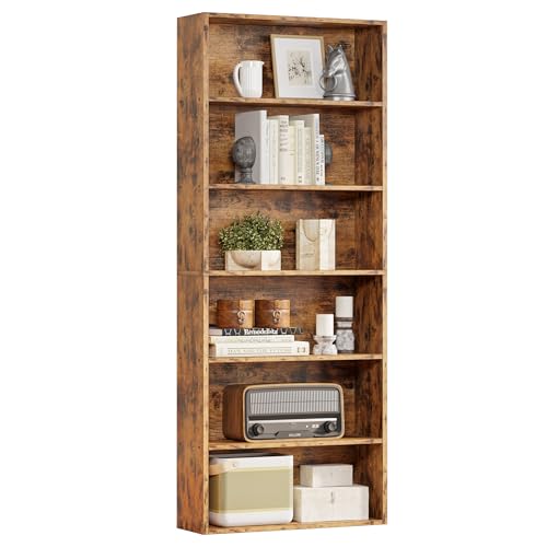 IRONCK Vintage Brown Industrial Bookshelf - 6 Shelf Floor Standing Bookcase for Home Office & Living Room