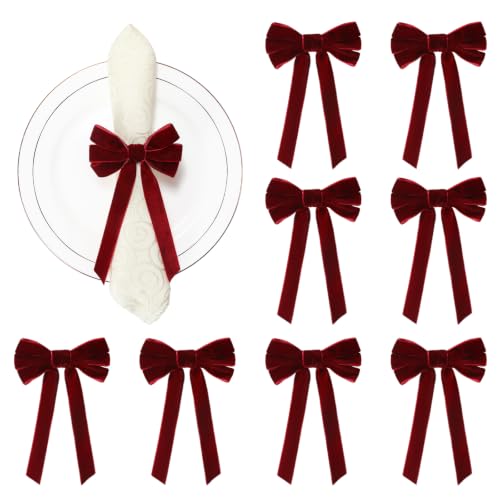 KPOSIYA Burgundy Velvet Christmas Napkin Rings Set - 20 Pcs, 7.5 Inch Holiday Table Decor