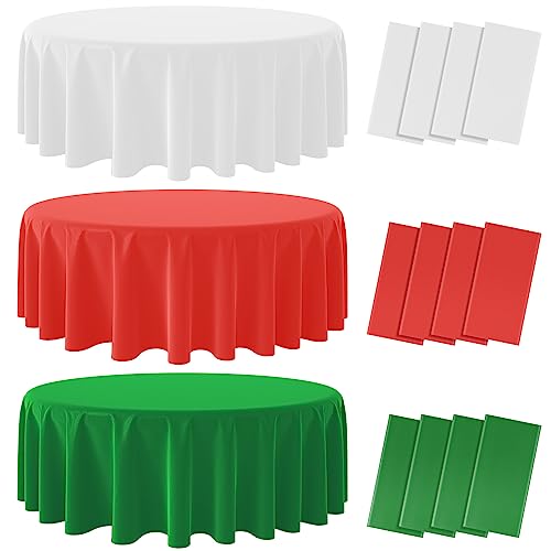 12 Pack Round Christmas Italy Theme Tablecloth 84in - Red White Green (Red White Green Round / 12pcs)