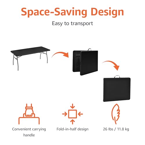 6ft Heavy Duty Folding Table - Portable Indoor & Outdoor Work & Event Table, Black