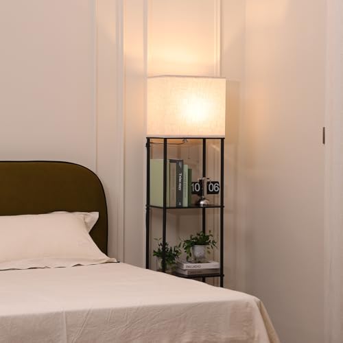 Gupuzm Floor Lamp with Shelves - Black-9 Large Standing Corner Bookcase & Reading Light