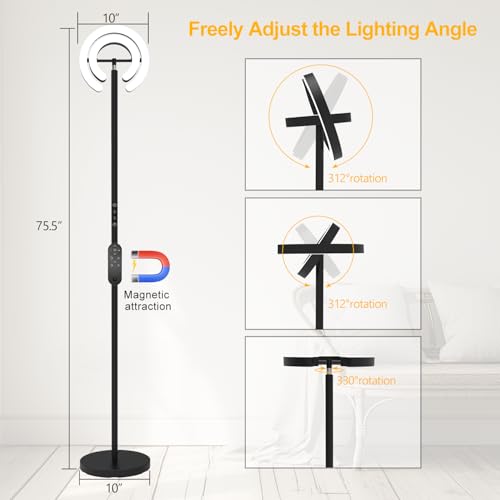 Black EPABINA 75.5-Inch Dual Rotatable C-Shaped LED Floor Lamp with 2 Ring Lights