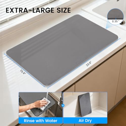 Large Stone Dish Drying Mat for Kitchen Counter 24x16 Inch - Super Absorbent & Easy to Clean