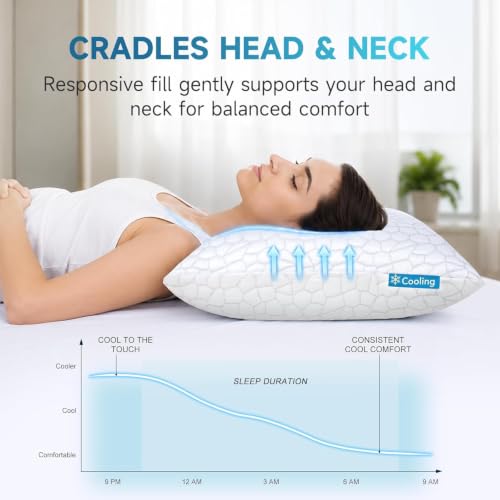QUTOOL King Cooling Pillow Set of 2 - Adjustable Shredded Memory Foam, CertiPUR-US, White, Basic / King