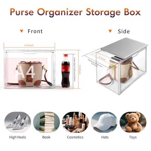 Clear Acrylic Purse Organizer Display Case 5 Pack - Large Storage for Bags