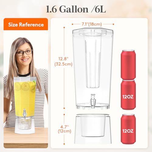 Large 1.6 Gallon Drink Dispenser with Fruit Infuser and Ice Storage - Party Beverage Dispenser Set