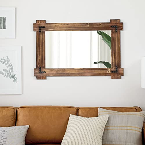MeMoreCool Rustic Wood Bathroom Mirror 30x20 Inch Farmhouse Vanity Wall Mirror