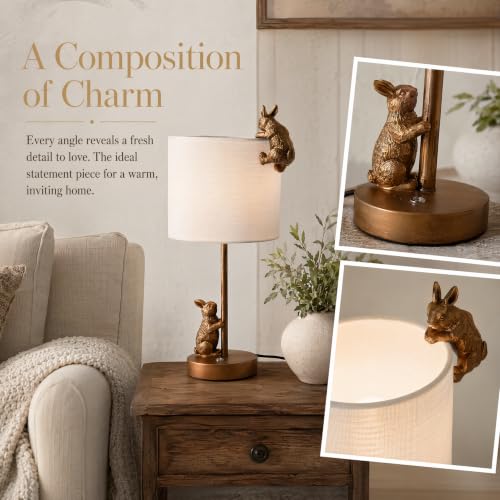 Whimsical 3-Way Dimmable Rabbit Table Lamp - Antique Bronze Bunny Nightlight