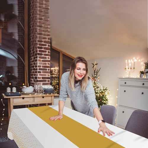 3 Pack 2in1 Disposable Plastic Tablecloths 54" x 108" White and Gold Dot Party Table Cloth Rectangle Table Cover for Wedding Birthday Baby Shower Anniversary Christmas New Year Party Decorations