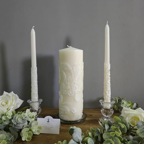 Cream Wedding Unity Candle Set with Pillar and Taper Candles - 11.5 Inch