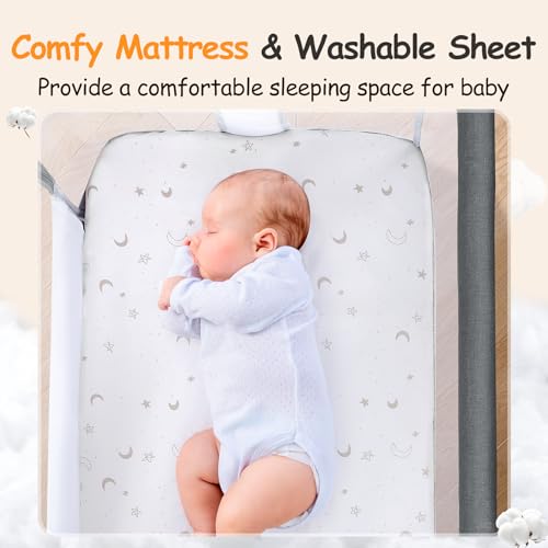 Ezebaby Deep Gray Bedside Baby Bassinet with Adjustable Height & Wheels