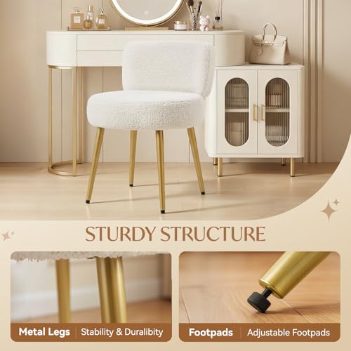 White Fluffy Vanity Chair with Backrest for Makeup & Bedroom