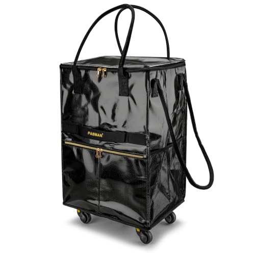 PASMAN Reusable Foldable Rolling Grocery Bag - Large Black 5 Wheels