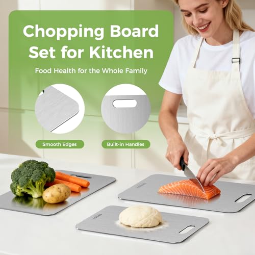 Titanium Cutting Board Set of 3 - Double-Sided Kitchen Chopping Boards - Silver, 16"L x 10"W (M+L+XL)