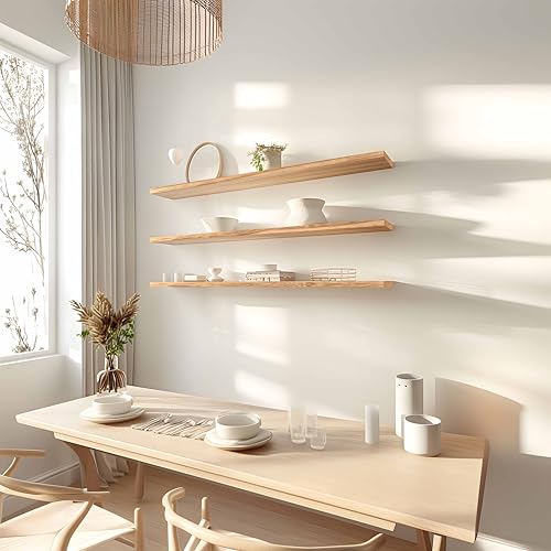 GXYAWPJ 48 Inch Rustic Light Wood Floating Wall Shelves Set of 4