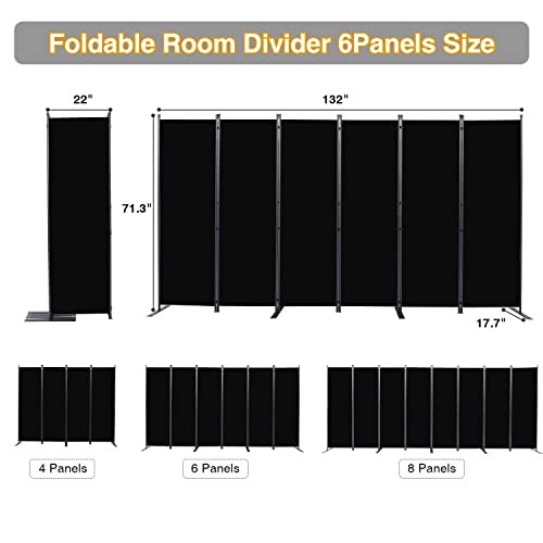 Black 22-Inch 6-Panel Room Divider Folding Privacy Screen with Wider Feet - CHOSENM