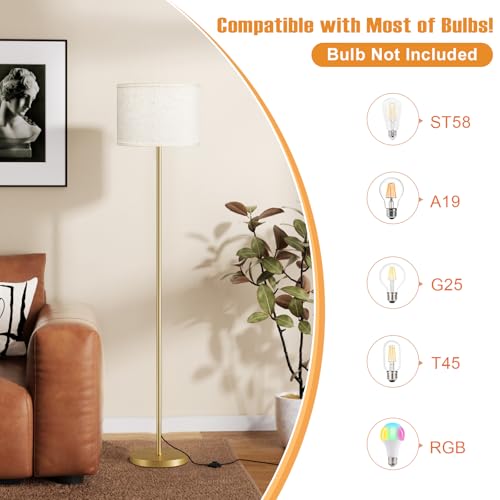 Ambimall 60-Inch Modern Floor Lamp with Beige Shade & Gold Pole - Tall Living Room and Bedroom Lighting (Without Bulb)