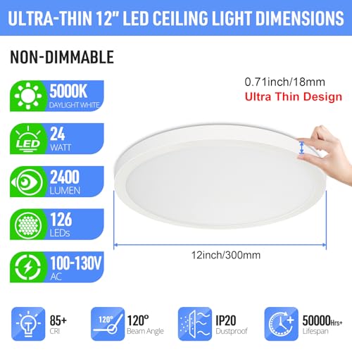 SunRider 4-Pack 12" LED Flush Mount Ceiling Light 5000K, 24W,
