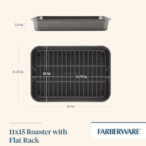 Farberware 11x15 Inch Nonstick Roasting Pan with Rack - Gray