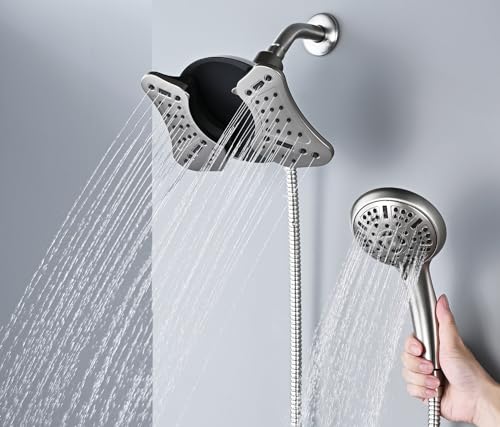 GRICH Dual Shower Head with Handheld Spray Nickel 2.5 GPM High Pressure Rainfall