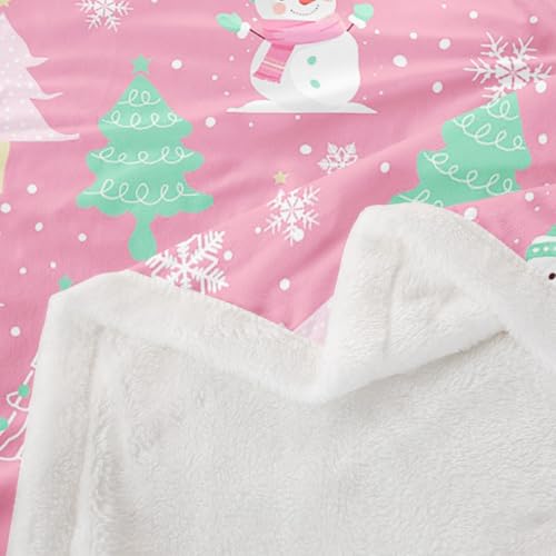jejeloiu Pink Christmas Sherpa Blanket Baby 30"x40" Snowman Fleece Throw Blanket for Kids Boys Girls Xmas Snowflake Winter Plush Blanket New Year Decor