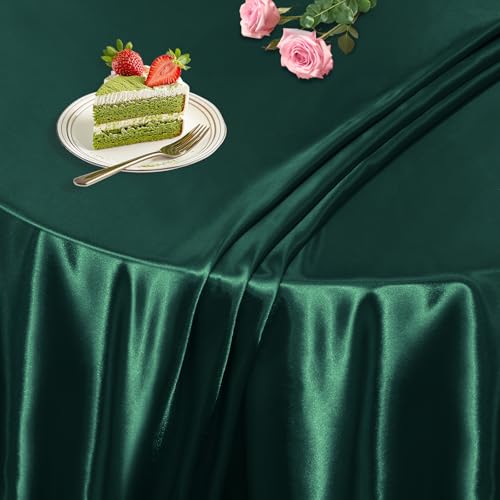 KKJIAF 1 Pack 60 Inch Round Satin Tablecloth Hunter Green - Elegant Home Dining