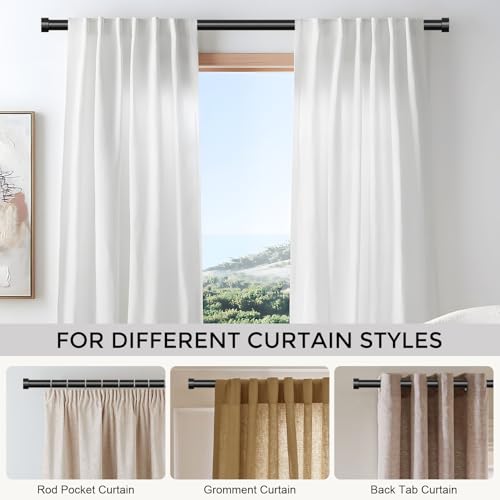 VOIIY 2-Pack Adjustable Heavy Duty Curtain Rods 36-88 Inch Black for Windows
