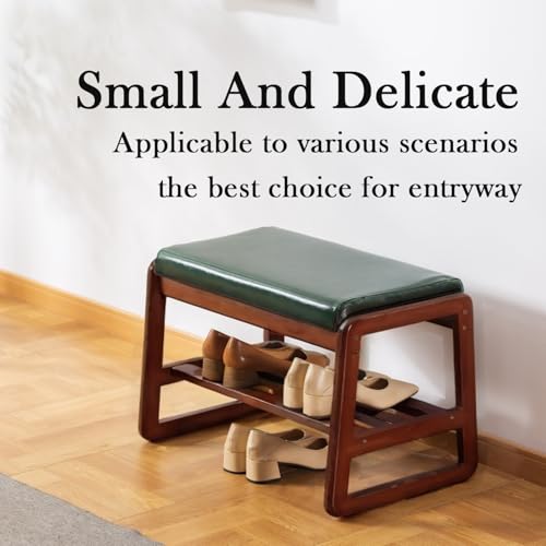 Solid Wood Shoe Bench with Cushion - 21.65 Inch Green Entryway Storage