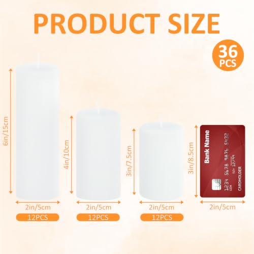 White Pillar Candle Set - 36 Bulk Candles with Flat-Top Design 2x3/4/6 Inch - Dripless & Smokeless for Weddings, Home Decor