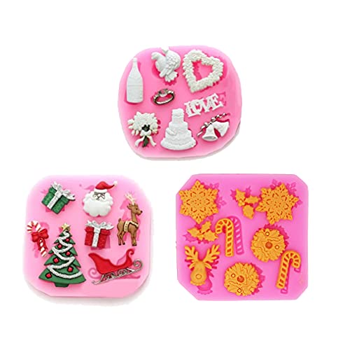 Longzang Christmas Peach Silicone Mini Cake & Fondant Mold Pack of 3 - Holiday Gummy, Chocolate, Sugar Decorations F533-F534-F535