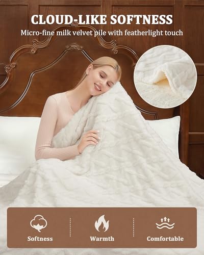 CAROMIO Cal King Size Electric Blanket Off White Sherpa Heated Blanket with 10 Heat Settings