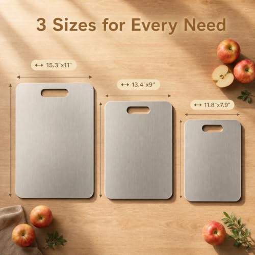 3-Piece Stainless Steel Cutting Board Set - Non-Toxic, Dishwasher Safe, Warp-Proof Kitchen Chopping Boards