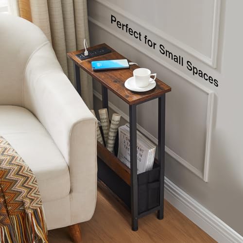 Slim Charging End Table with Storage - For Small Spaces and Bedroom