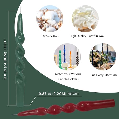 SEUCRWAX Red Green Spiral Candles - 10 Inch Christmas Candle Pack of 4